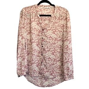 LC Lauren Conrad Pink & White Floral Long Sleeve Button Up Blouse